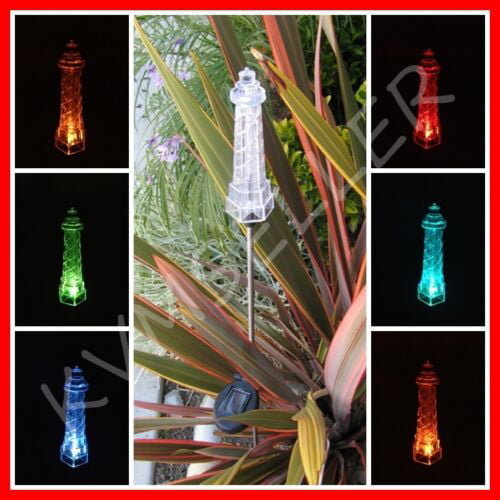 2-Pc Outdoor Solar Garden Decoration Lighthouse Stake Color Change LED Light